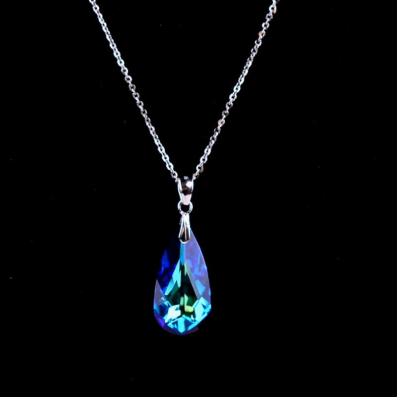 Blue Teardrop Crystal Choker — Minimalist Collarbone Necklace