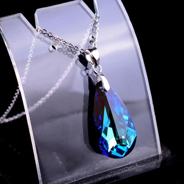 Blue Teardrop Crystal Choker — Minimalist Collarbone Necklace - Image 2