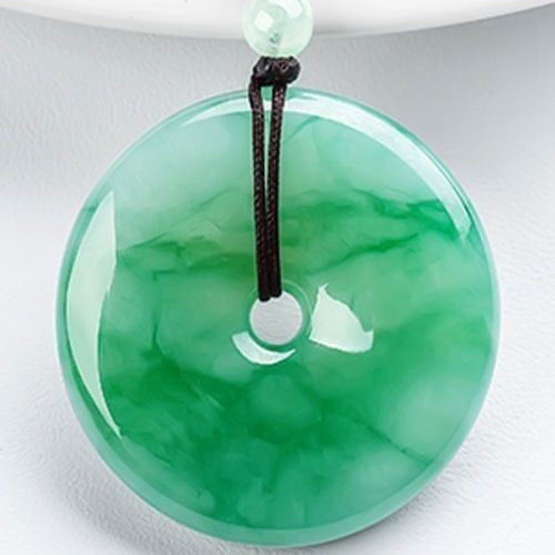 Burmese Icy Jadeite "Ping An Kou" Pendant — Natural Green Jade Necklace