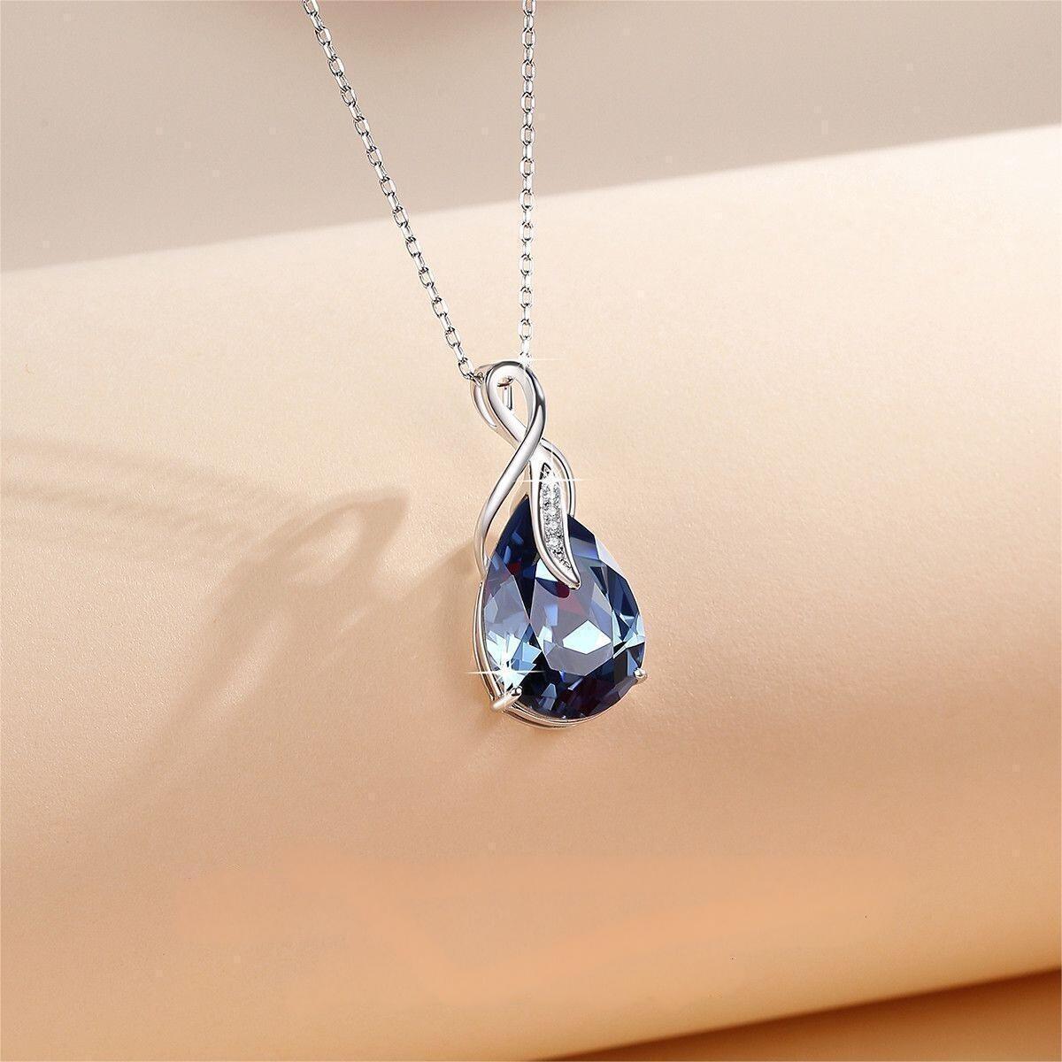 Deep-Blue Teardrop Titanium Steel Necklace — Romantic Gift Chain