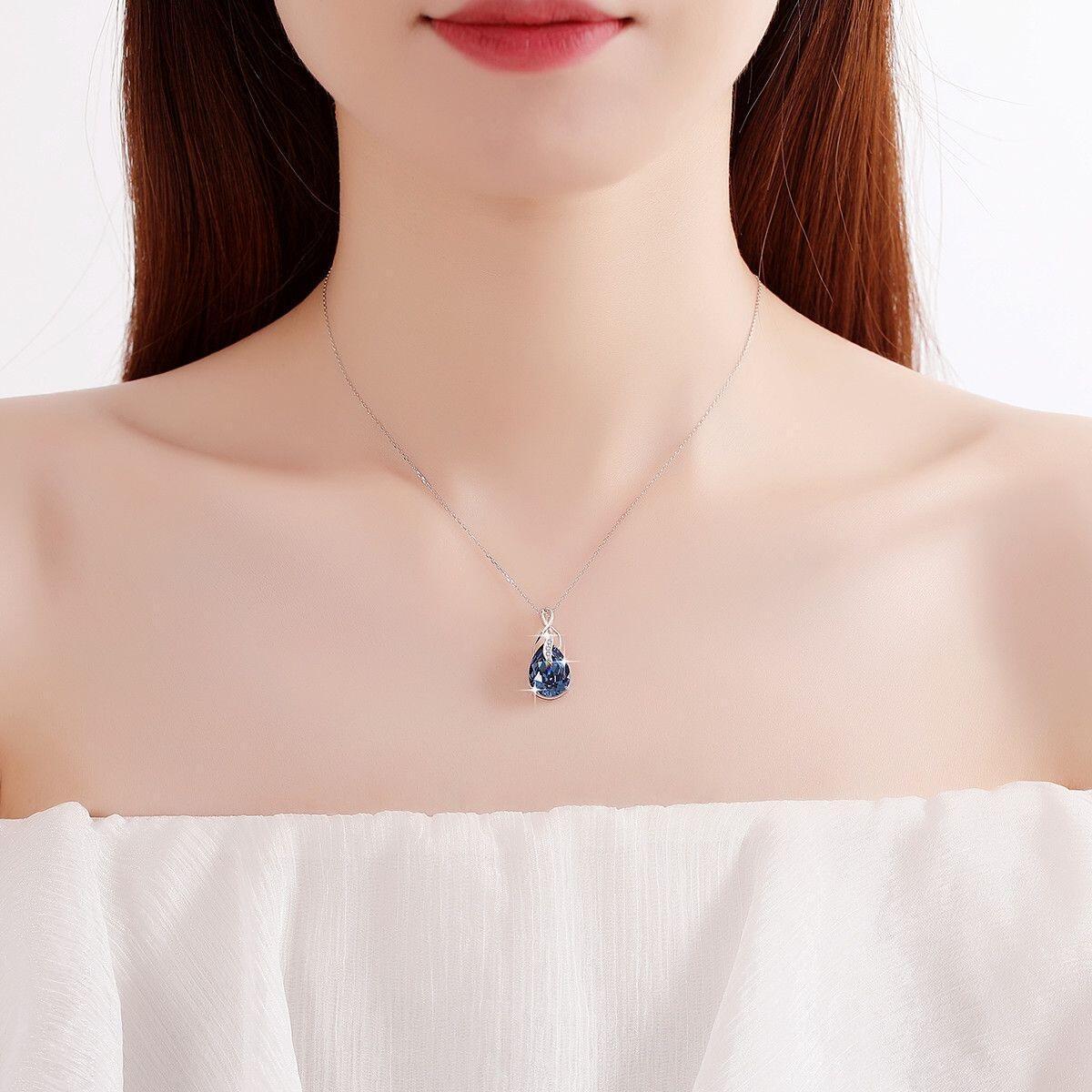 Deep-Blue Teardrop Titanium Steel Necklace — Romantic Gift Chain - Image 3