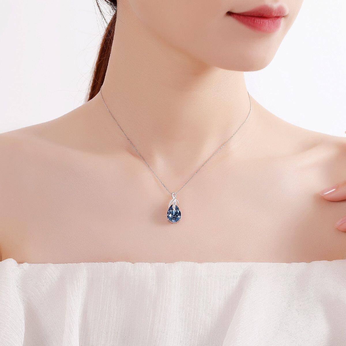 Deep-Blue Teardrop Titanium Steel Necklace — Romantic Gift Chain - Image 4