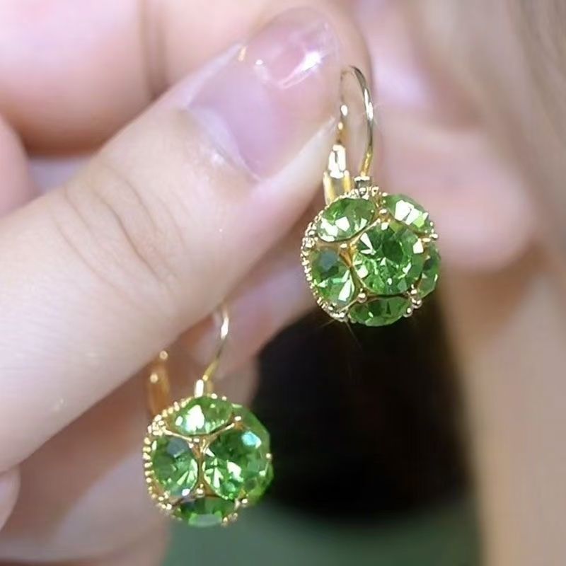 Green Pave Crystal Basket Earrings — French-Style Drop Hoops 2025