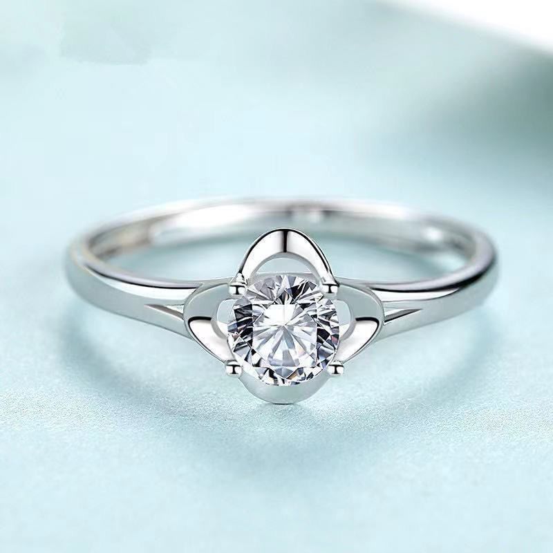 Lucky Four-Leaf Clover Ring — Adjustable White-Gold-Tone CZ Band - Image 2