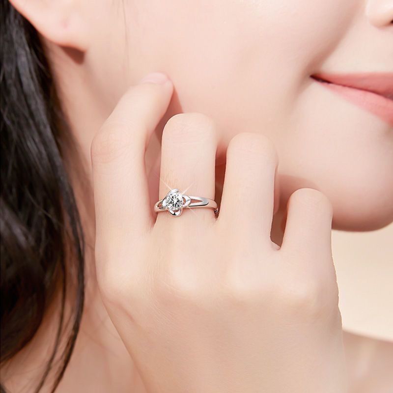 Lucky Four-Leaf Clover Ring — Adjustable White-Gold-Tone CZ Band - Image 4