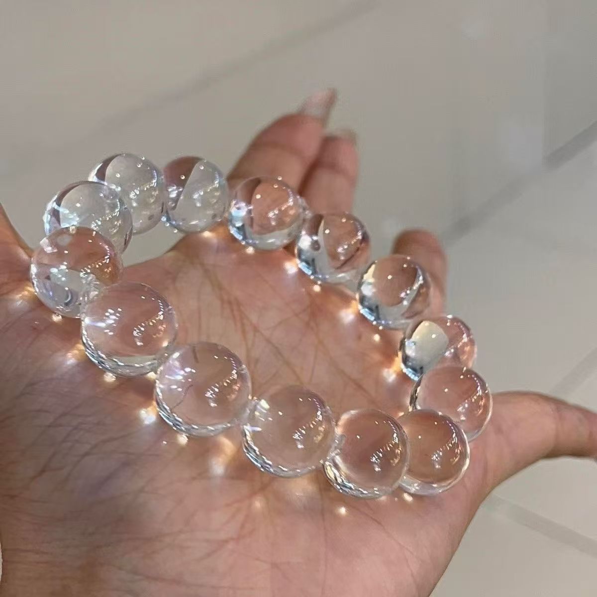 Natural Clear Quartz Beaded Bracelet — Unisex Ice-White Mala - Image 2