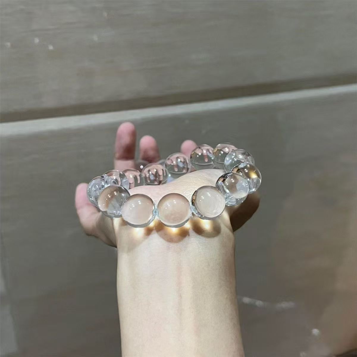 Natural Clear Quartz Beaded Bracelet — Unisex Ice-White Mala - Image 3