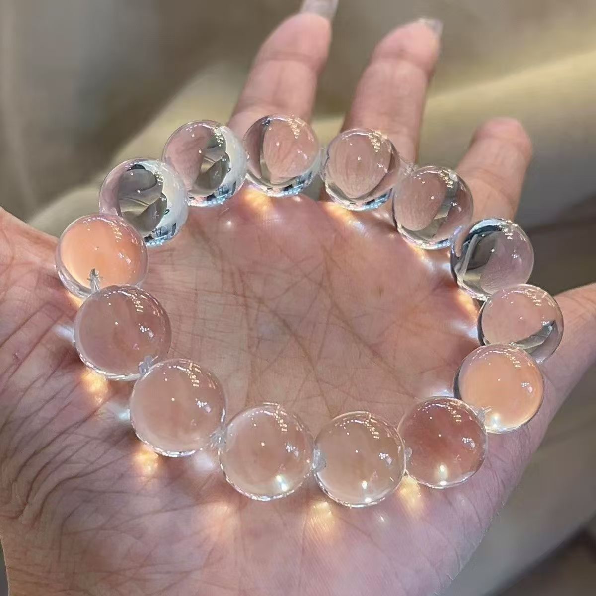 Natural Clear Quartz Beaded Bracelet — Unisex Ice-White Mala - Image 4